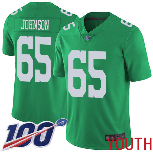 Youth Philadelphia Eagles 65 Lane Johnson Limited Green Rush Vapor Untouchable NFL Jersey 100th Season